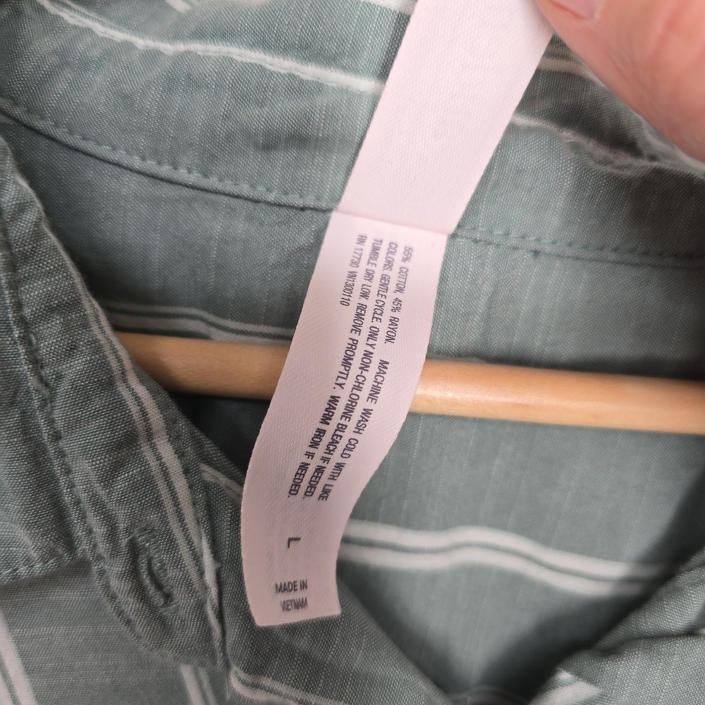 Auden Womens Large Sage Green Striped Button Down Pajama Top Long Sleeve L - Picture 4 of 5